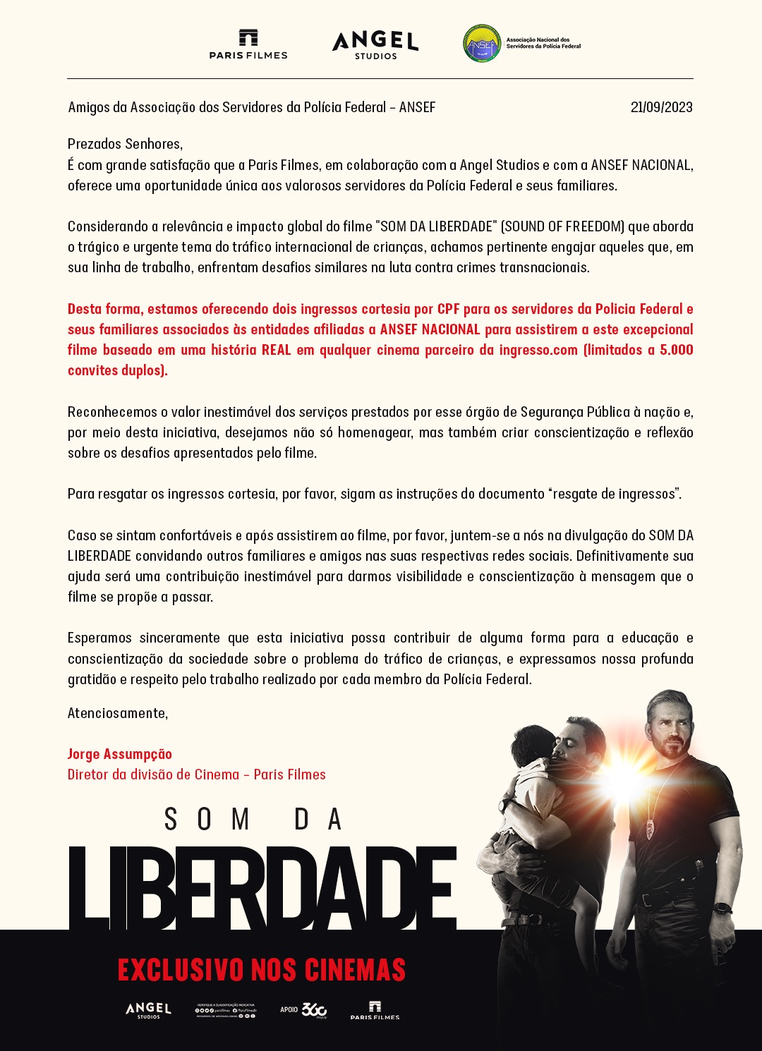 SOM DA LIBERDADE” – Ingressos cortesia do filme para os associados